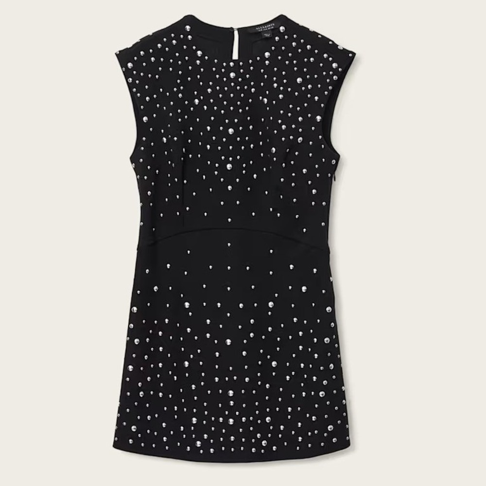 AllSaints Tamara Embellished Mini Dress Size 8 Black Studded Indie Sleaze LBD